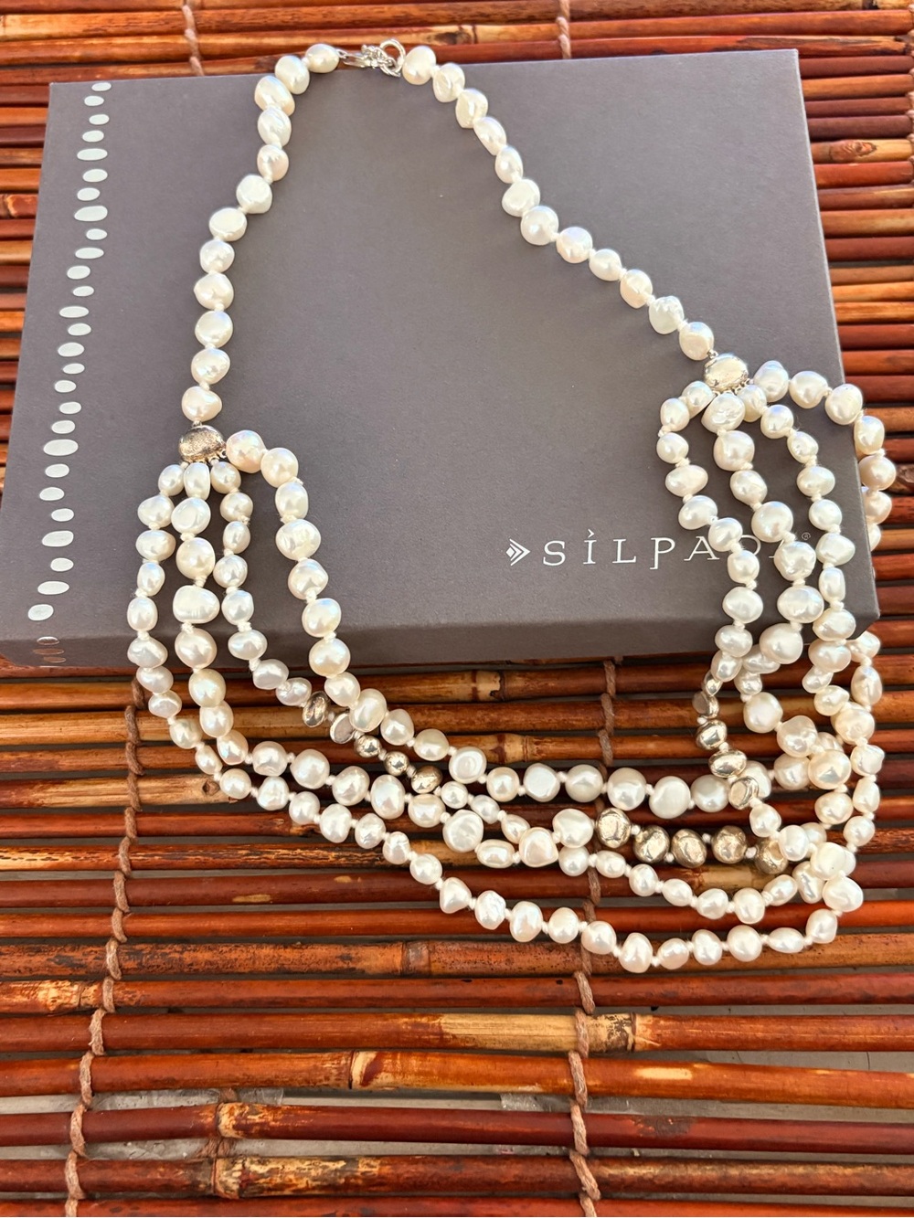 Silpada Ivory Pearl Multi-Strand Necklace with Sterling Silver Accents 22”-24”